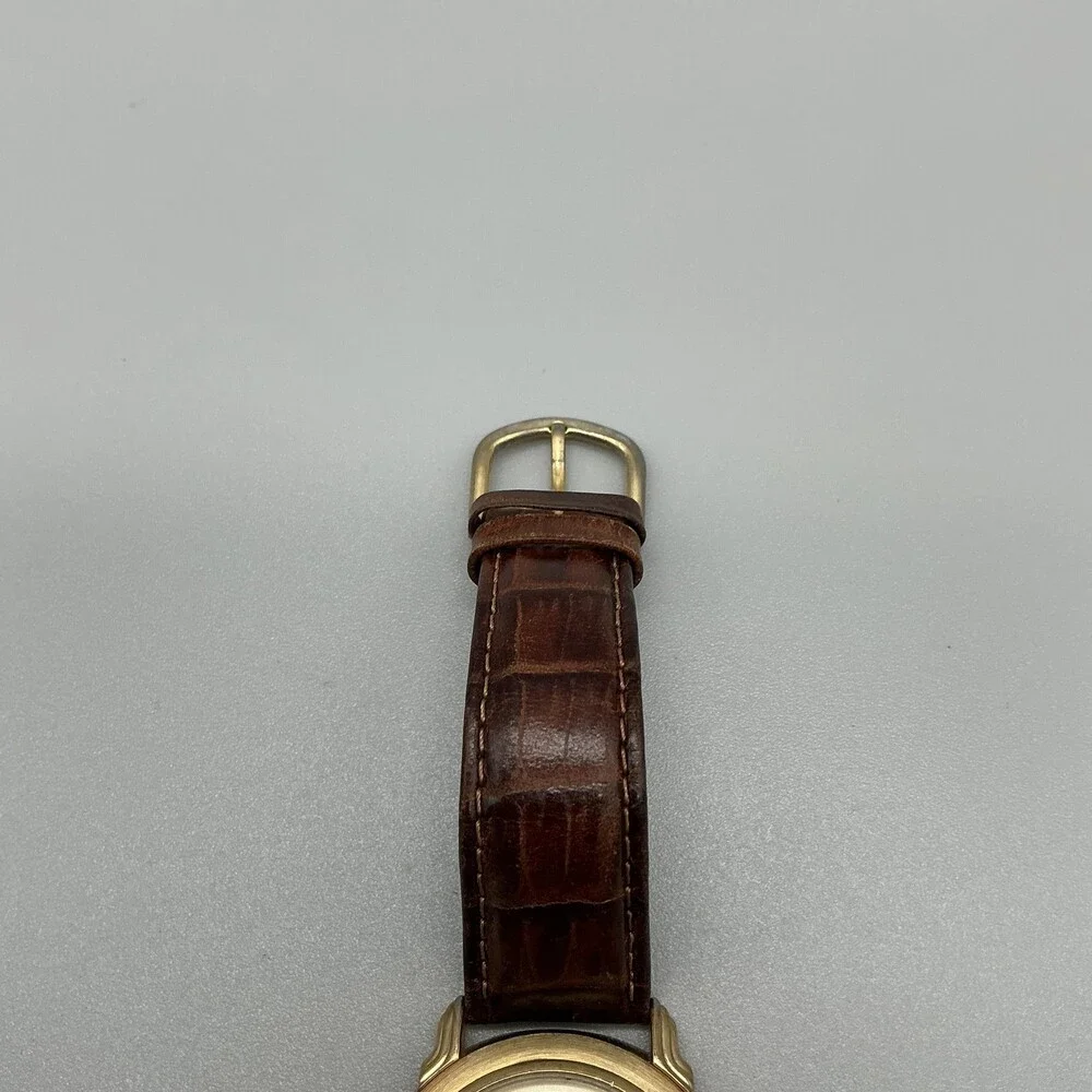 Elgin Swiss Mens Watch 36mm Gold Tone Brown Leather FLS30-040 New Battery